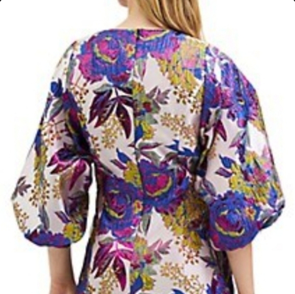NWT SELECTED FEMME Jonnie Balloon-Sleeve Floral Jacquard Dress - Picture 3 of 7